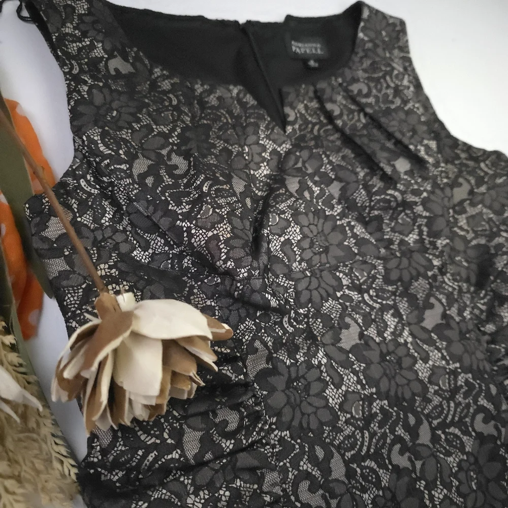 Adrianna Papell Black Bronze Lace Textures Dress Sz 12 - Picture 3 of 9
